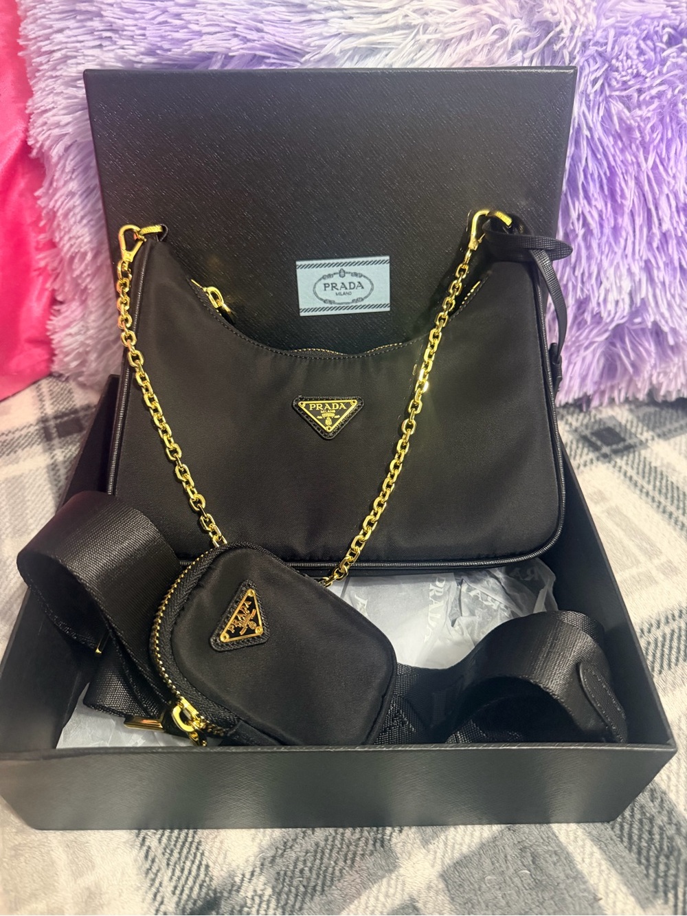 Black Nylon Chain Shoulder Bag